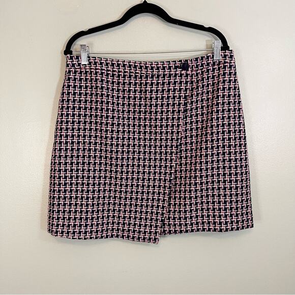 Loft Houndstooth Lined Midi Length Wrap A-Line Preppy Skirt Multicolor Size 14 - Picture 1 of 10